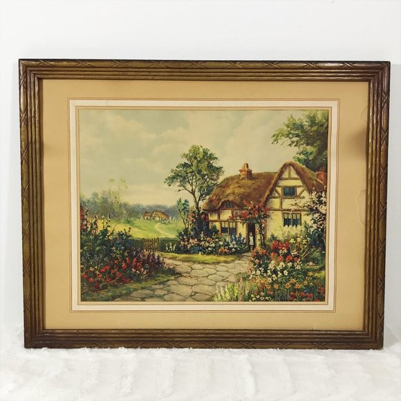 Vintage Framed Picture Country Cottage